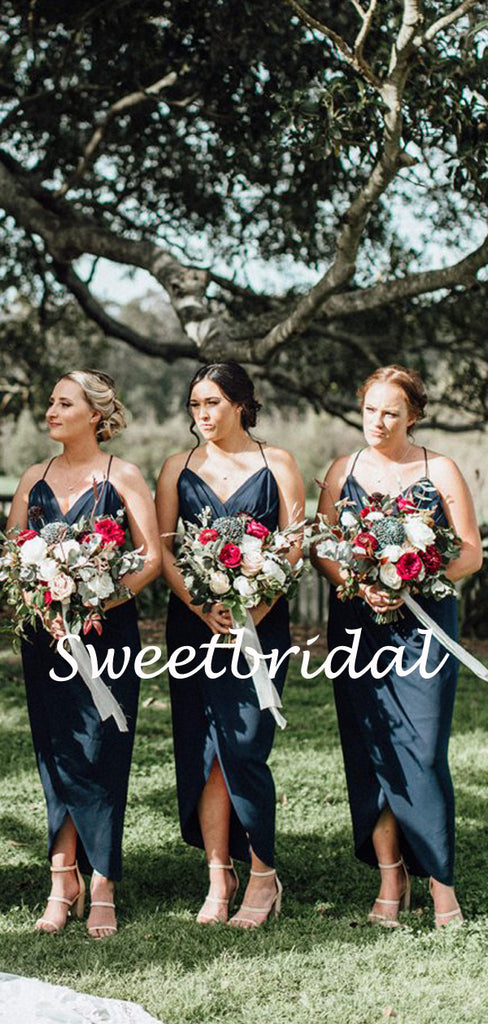Charming Spaghetti Strap Side Slit Sleeveless Long Bridesmaid Dresses, SW1123
