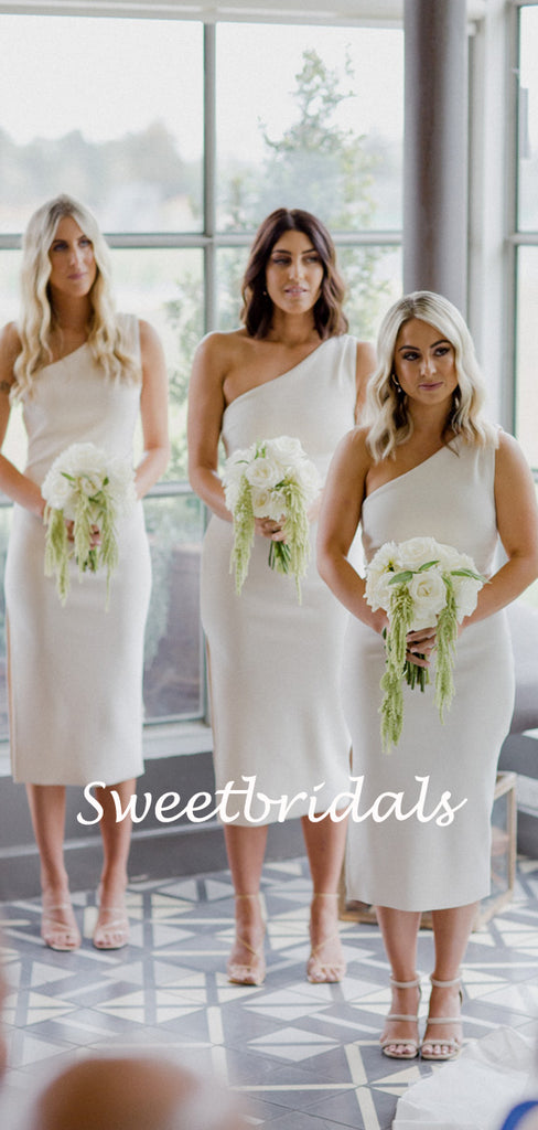 Charming One-shoulder Sleeveless Side Slit Short Bridesmaid Dresses, SW1165