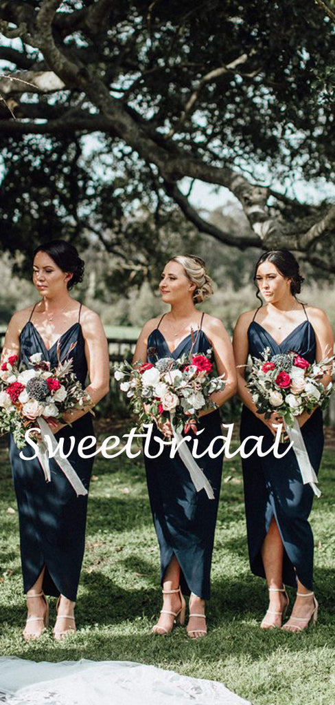 Charming Spaghetti Strap Side Slit Sleeveless Long Bridesmaid Dresses, SW1123