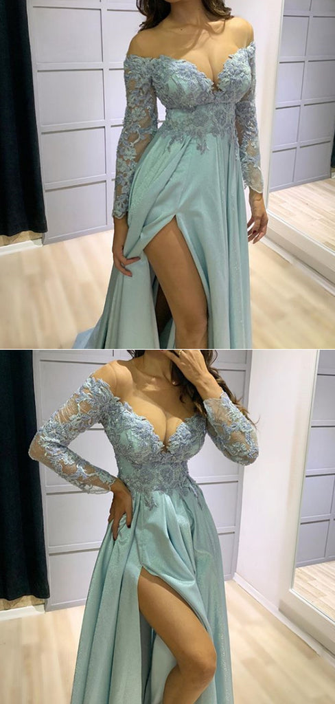 Sexy Sweetheart Lace Long Sleeve A-line Evening Party Prom Dresses,SW1143