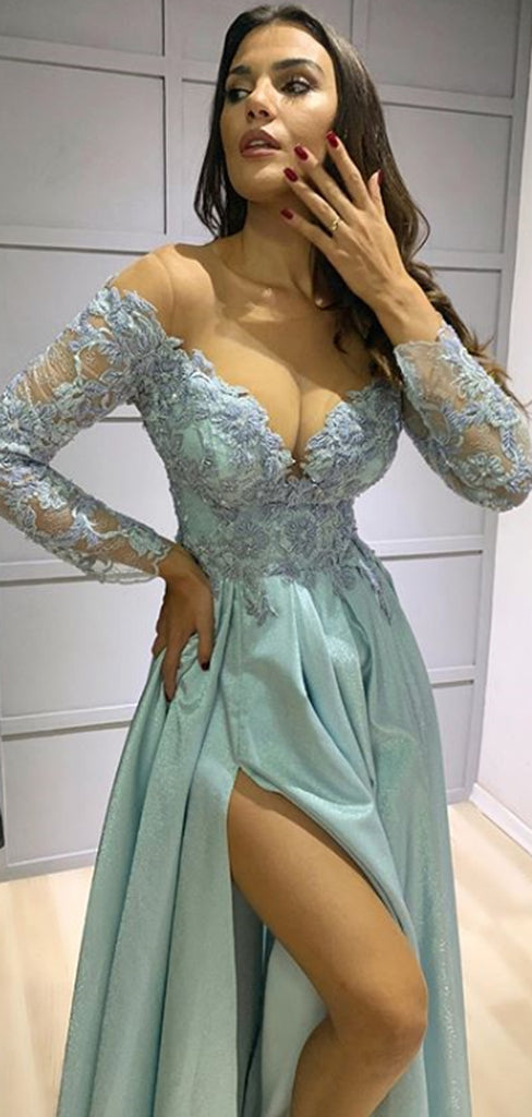 Sexy Sweetheart Lace Long Sleeve A-line Evening Party Prom Dresses,SW1143