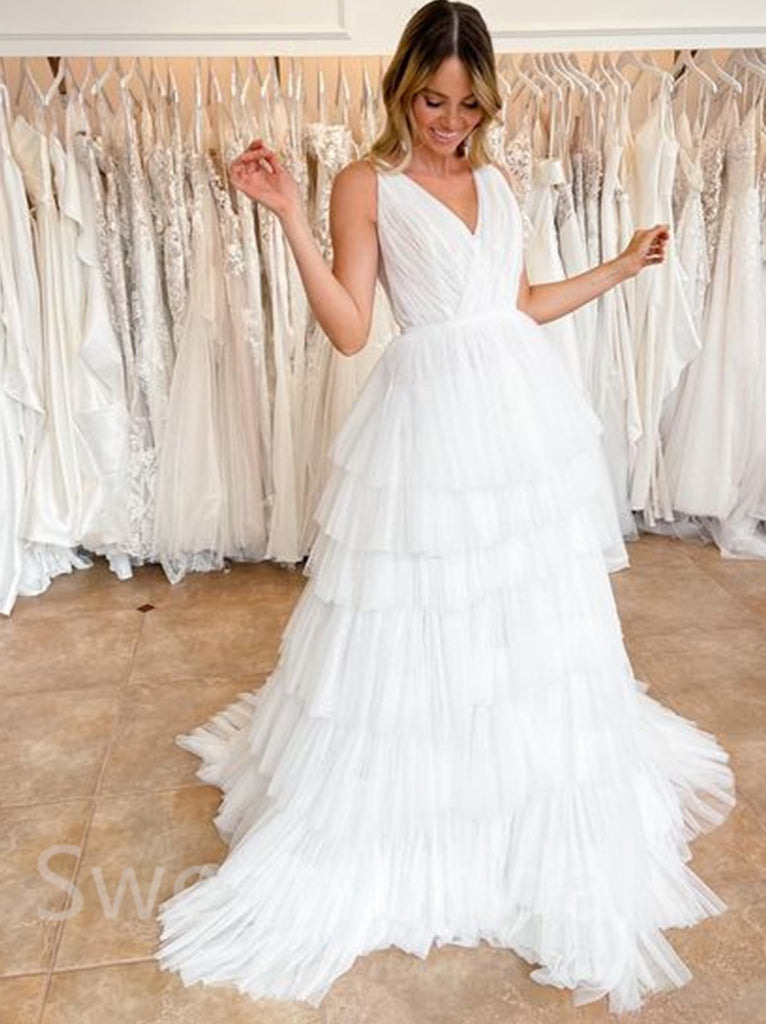 Simple V-neck A-line Wedding Dresses,  DB0241
