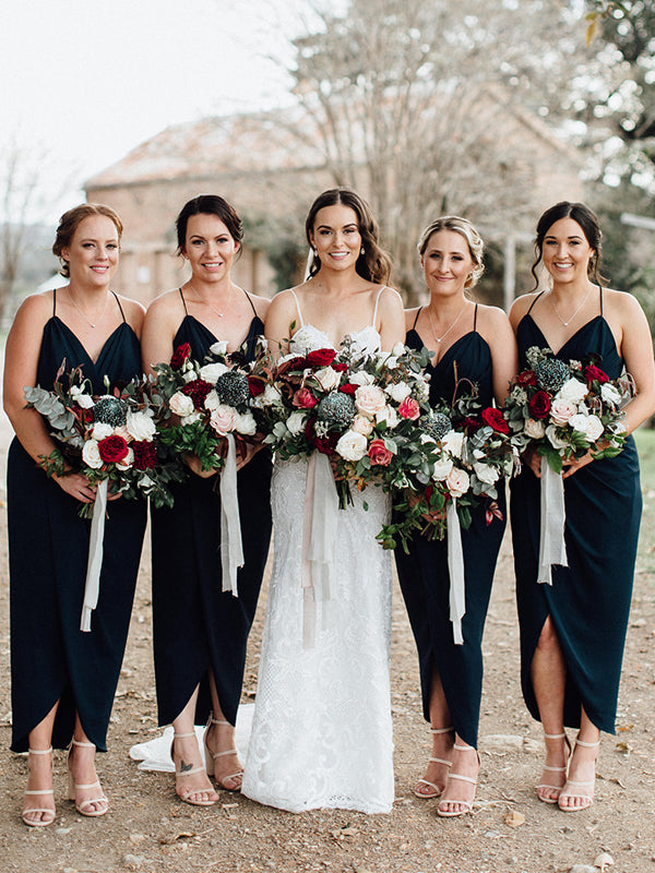 Charming Spaghetti Strap Side Slit Sleeveless Long Bridesmaid Dresses, SW1123