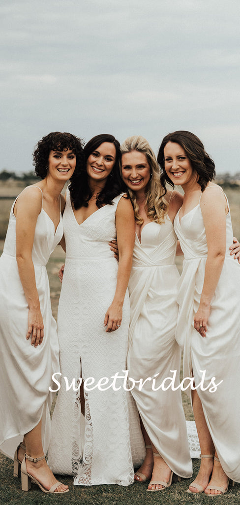 Charming Spaghetti Strap Sleeveless Side Slit Long Bridesmaid Dresses, SW1164