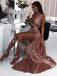 Sexy V-neck Sleeveless Side slit A-line Prom Dresses,SW1720