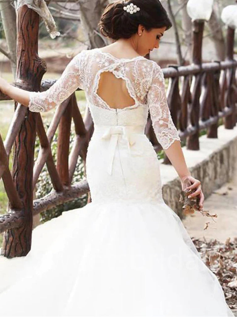 Elegant Long sleeves Mermaid Lace applique Wedding Dresses,DB0298