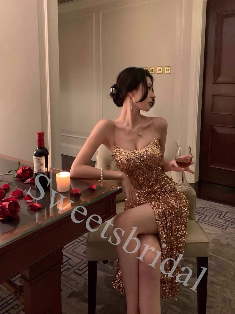 Sexy Square Sleeveless Side slit Sheath Long Prom Dress,SW1949