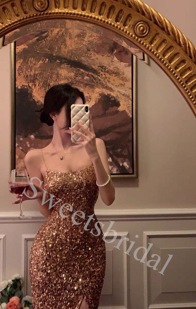Sexy Square Sleeveless Side slit Sheath Long Prom Dress,SW1949