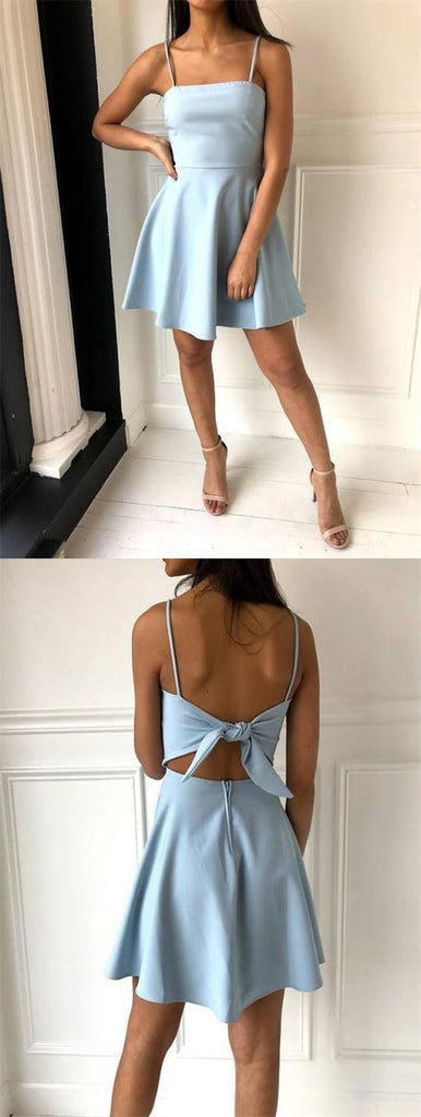 Cheap Spghetti Strap Simple Light Blue A Line Short Homecoming Dress, BTW168