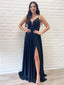 Simple V-neck Side Slit A-line Chiffon Long Prom Dresses.SW1178