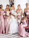 Mismatched Off-shoulder Mermaid Floor-length Elegant Simple Pretty Long Bridesmaid Dresses, SWE1340