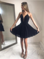 Affordable Black Spaghetti Strap Deep V Neck Chiffon Short Homecoming Dress, BTW169