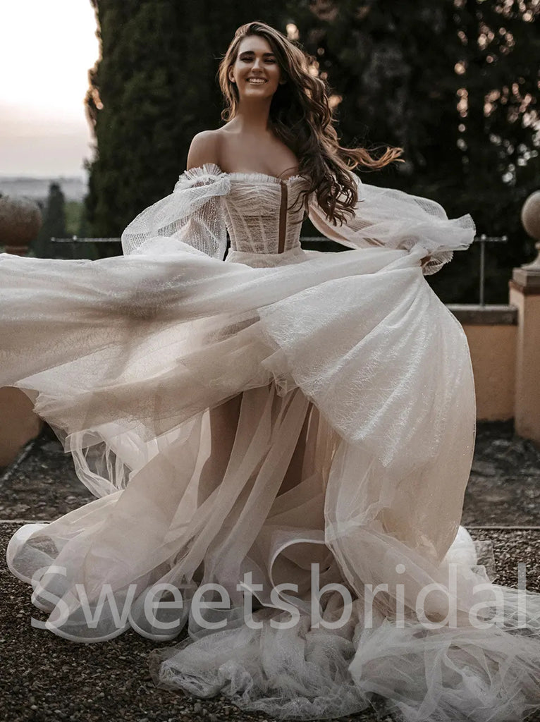 Elegant Off shoulder Long sleeves A-line Wedding Dresses,DB0285