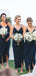Dark Navy Jersey Spaghetti Strap V-neck Sheath High Low Bridesmaid Dresses,DB133