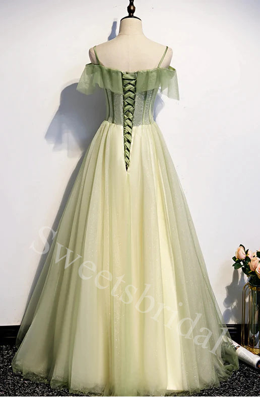 Elegant Off shoulder Sleeveless A-line Long Prom Dress,SW1980