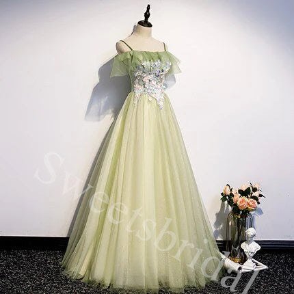 Elegant Off shoulder Sleeveless A-line Long Prom Dress,SW1980