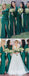 Green Jersey Long Sleeve V-neck Slit Bridesmaid Dresses,PB1053