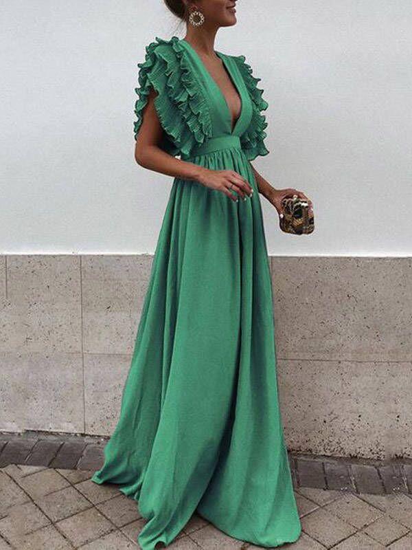 Grey Chiffon V Neck A Line Long Bridesmaid Prom Dresses DPB3107