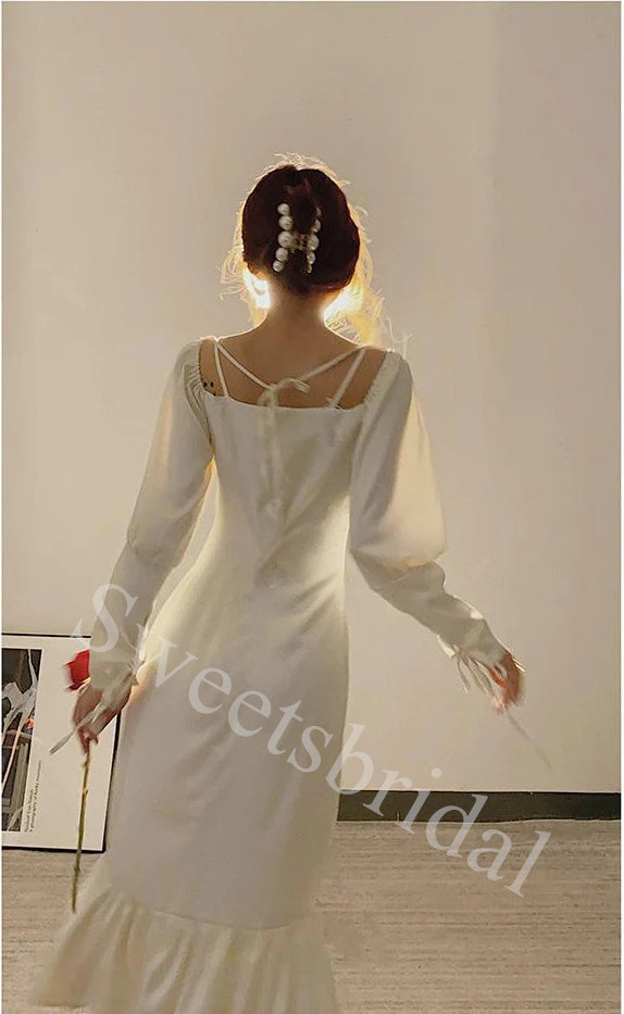 Elegant Off shoulderLong sleeves A-line Long Prom Dress,SW1982