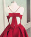 Simple Burgundy Cheap Satin Spaghetti Strap Homecoming Dress BTW124
