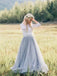 Lace Tulle 3/4 Sleeves A Line Formal Long Prom Dresses for Weddings MD305