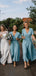 Light Blue Chiffon Half Sleeve Boho Wedding Long Bridesmaid Dresses,PB1082