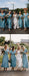Light Blue Chiffon Half Sleeve Boho Wedding Long Bridesmaid Dresses,PB1082
