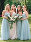Light Blue Tulle Sweetheart Spaghetti Strap A-line Bridesmaid Dresses ,DB137