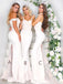 Mismatched Lace Appliuqe Elastic Satin Mermaid Bridesmaid Dresses,DB124