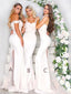 Mismatched Lace Appliuqe Elastic Satin Mermaid Bridesmaid Dresses,DB124