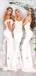 Mismatched Lace Appliuqe Elastic Satin Mermaid Bridesmaid Dresses,DB124