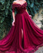 Off the shoulder Half Sleeves A Line Tulle Long Prom Dresses DPB3108