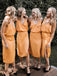 Orange Spaghetti Strap V-neck Knee Length Summer Wedding Bridesmaid Dresses ,PB1072