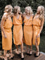 Orange Spaghetti Strap V-neck Knee Length Summer Wedding Bridesmaid Dresses ,PB1072