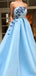 Pale Blue Satin Strapless Butterfly Applique Prom Dresses, DB1096
