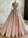 Elegant long sleeves V-neck A-line Prom Dresses,SW1674