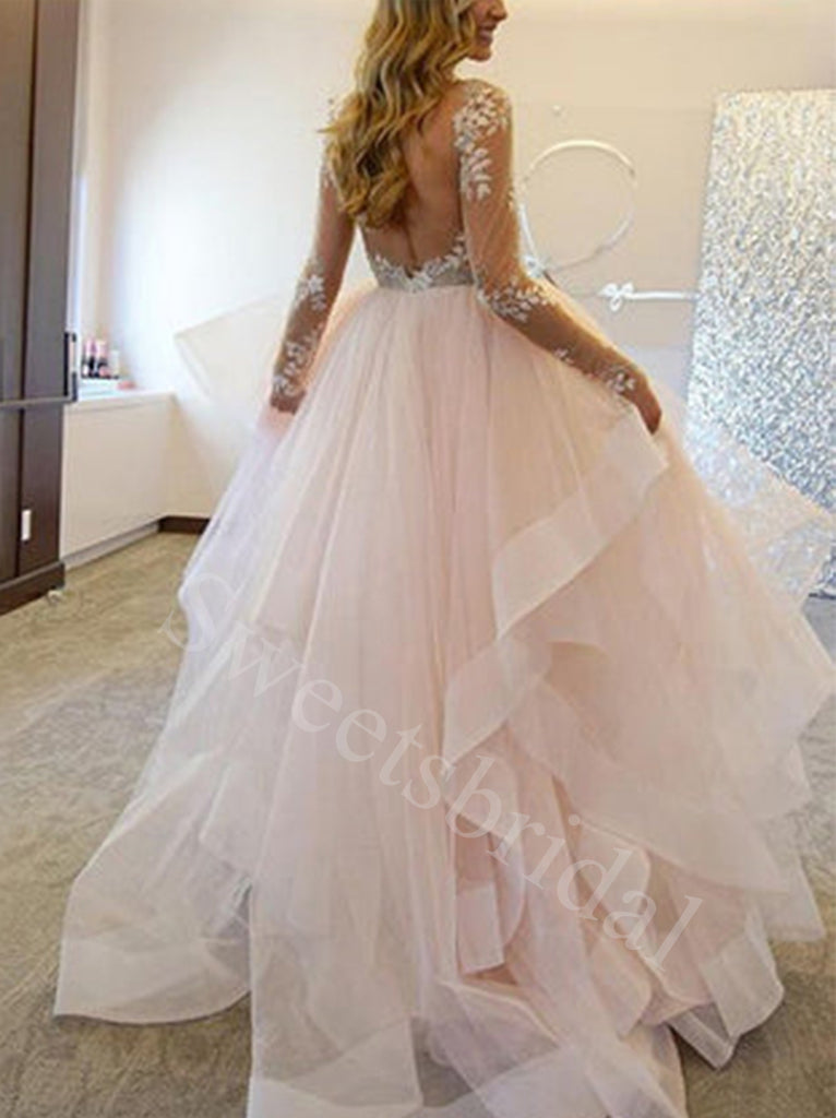 Elegant V-neck Long sleeves A-line Prom Dresses,SW1578