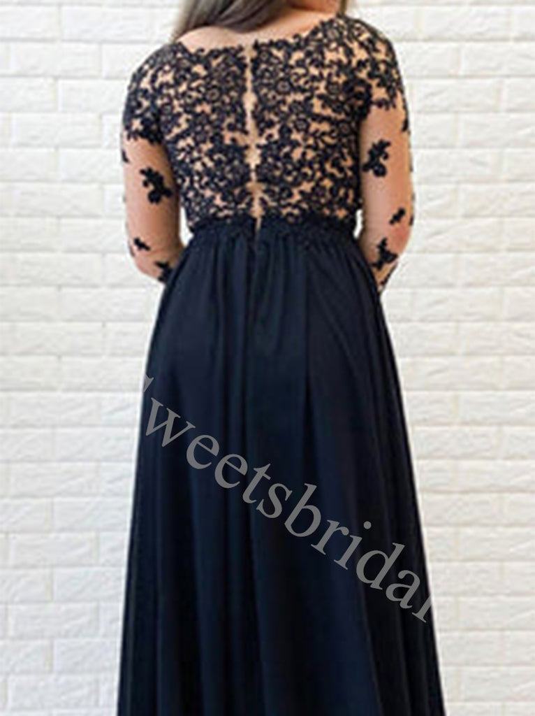 Elegant V-neck Long sleeves Side slit A-line Long Prom Dresses,SW1610