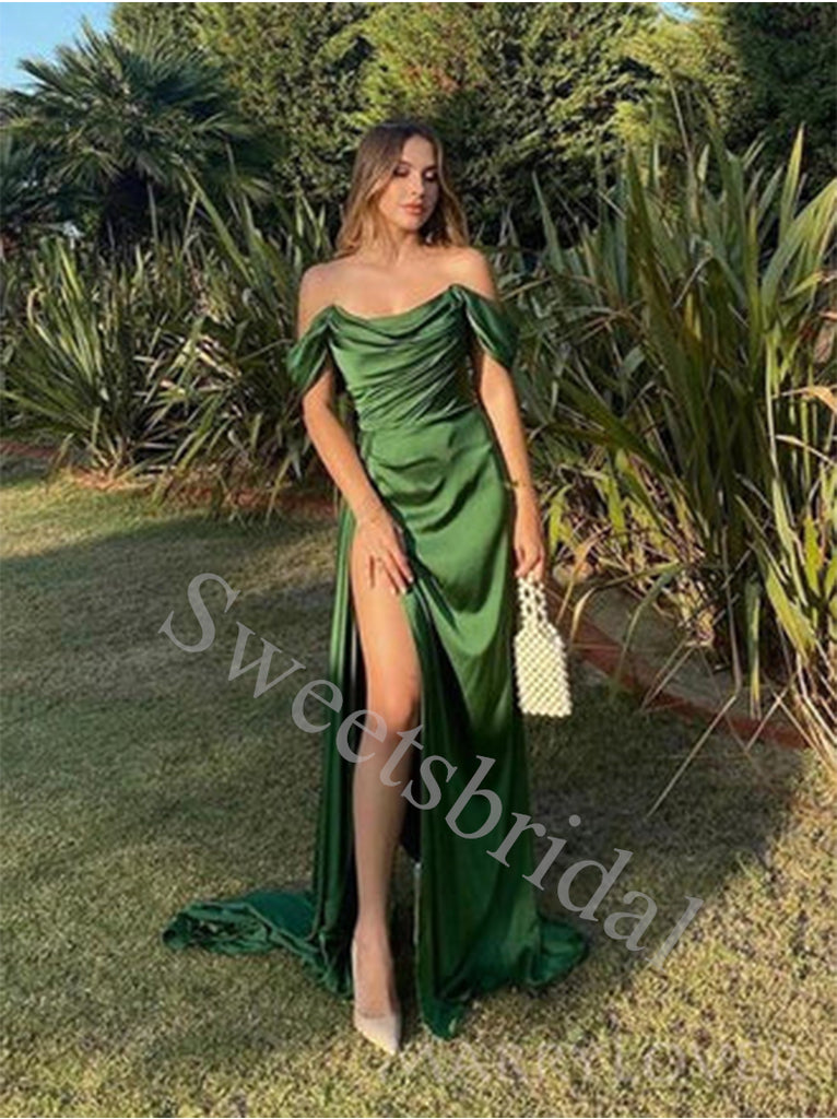 Elegant Jewel Off shoulder Side slit Sheath Prom Dresses,SW1665