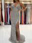 Sexy V-neck Sleeveless Side slit Mermaid Long Prom Dresses,SW1619