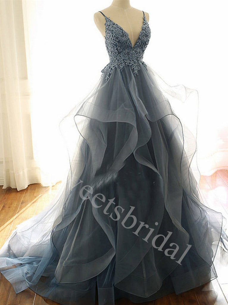 Sexy Sleeveless Spaghetti straps V-neck A-line Prom Dresses,SW1700