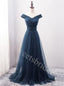 Elegant Off shoulder Sleeveless V-neck A-line Prom Dresses,SW1572