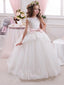 Princess Tulle Applique Long Cheap Flower Girl Dress GTE2119