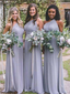 Pretty One Shoulder Dusty Blue Floor Length Chiffon Long Bridesmaid Dresses, SW1028