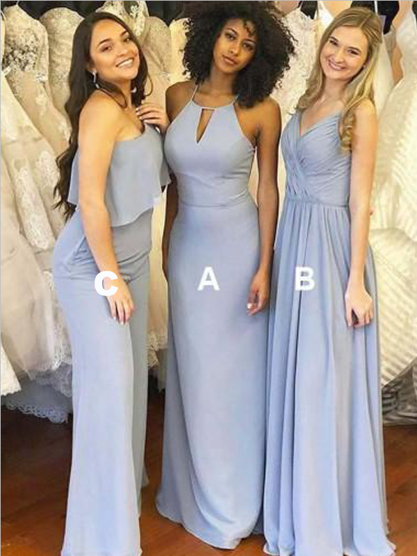 Affordable Mismatched A Line Chiffon Floor Length Long Bridesmaid Dresses, SW1080