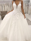 Pretty Spaghetti Straps V Neck A Line Lace Applique Long Wedding Dresses, MD437