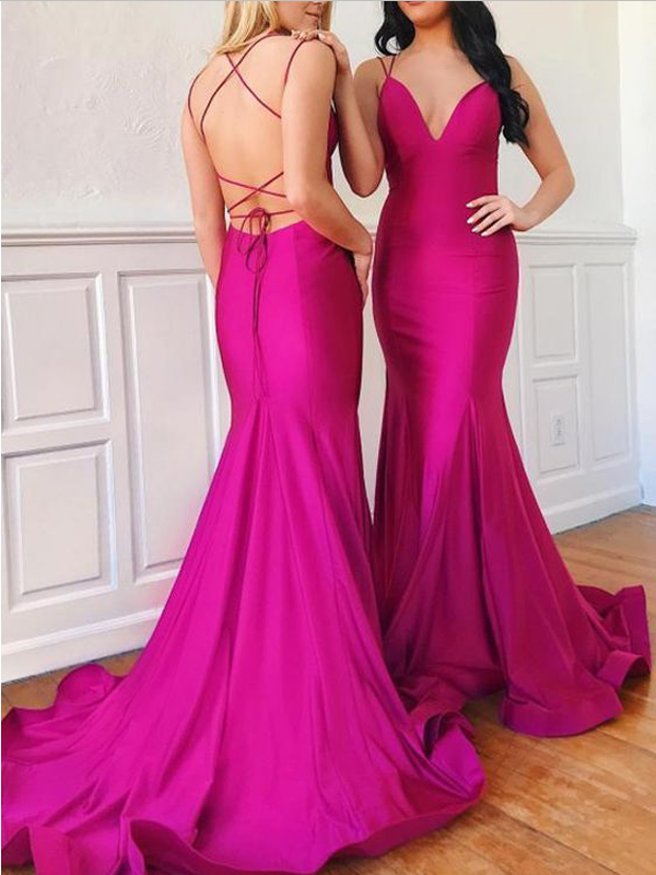 Fashion Spaghetti Straps Criss Cross Mermaid Long Evening Prom Dresses, MD390