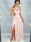 Elegant Halter A Line Side Slit Lace Top Floor Length Long Prom Dresses, MD417