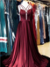 Fashion Spaghetti Straps Deep V Neck Burgundy Satin Long Prom Dresses, MD402