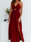 Sexy Halter V Neck Side Slit Chiffon Sleeveless Long Evening Prom Dresses, MD389